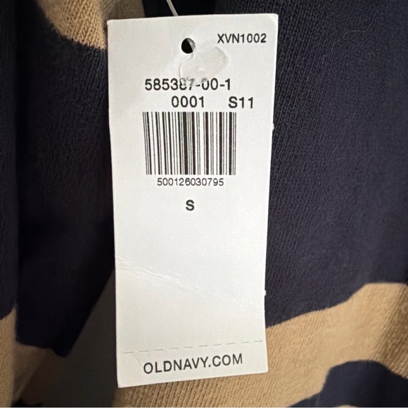 OLD NAVY 90's Reissue NAVY Tan STRIPE Rugby POLO Long SLEEVE Shirt DRESS S NEW - Picture 6 of 6